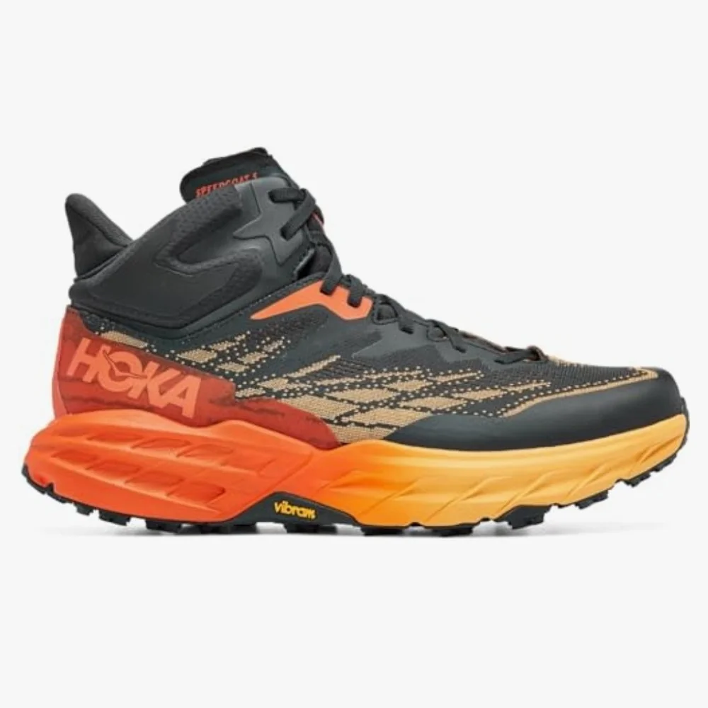 Hoka Speedgoat 5 Mid GTX Gore-Tex WATERPROOF Hiking Boots Black / Orange Yellow - Picture 8 of 12